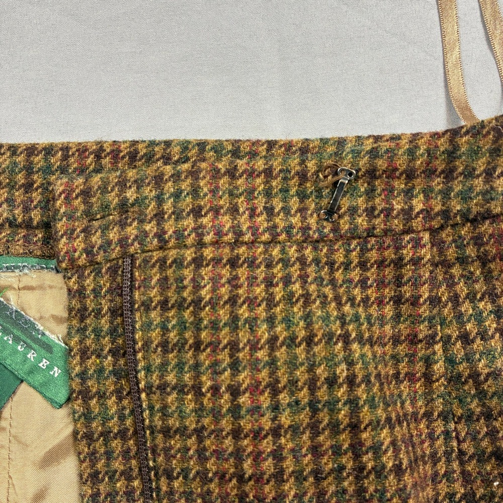 Lauren Ralph Lauren Skirt Suit Women 8 Brown Houndstooth Wool Suede Patches - Picture 15 of 16